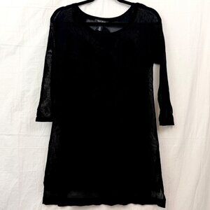 White House Black Market 3/4 Sleeve Top Mesh Overlay Women S Black Polka Dot